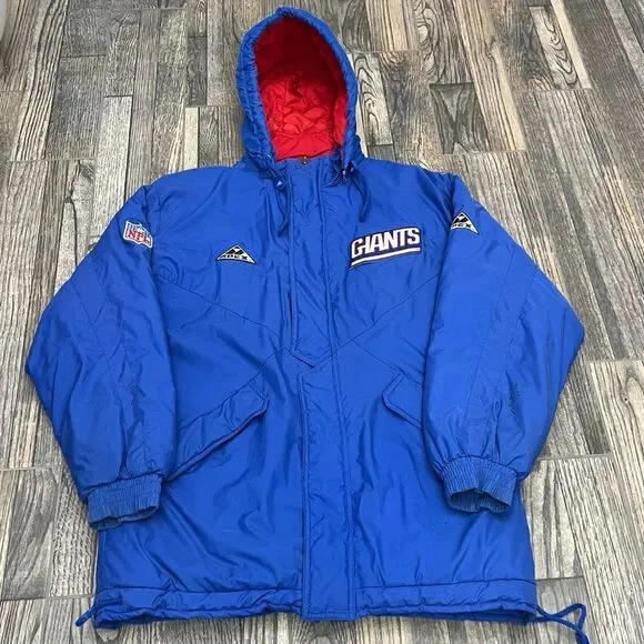 🔥🏈 Vintage NEW YORK GIANTS NFL Apex One Parka Puffer Jacket Blue/Red Sz M - GU
